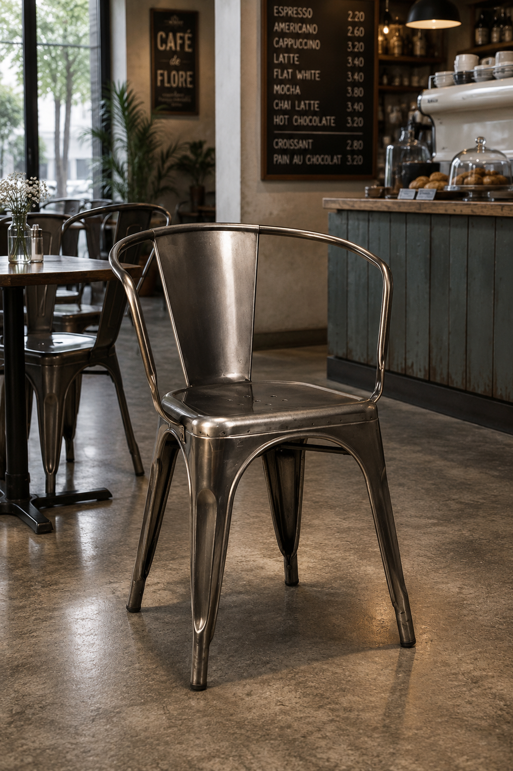 Tolix Style Armchair - Gun Metal Grey