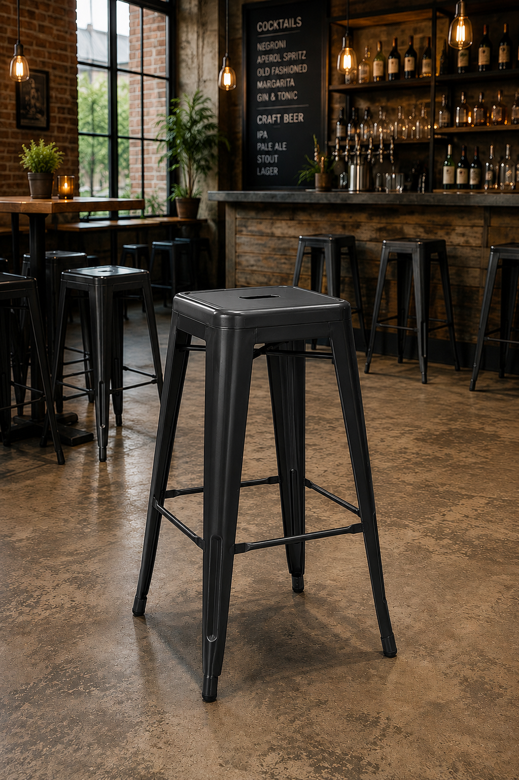 Tolix Style High Stool - Matt Black