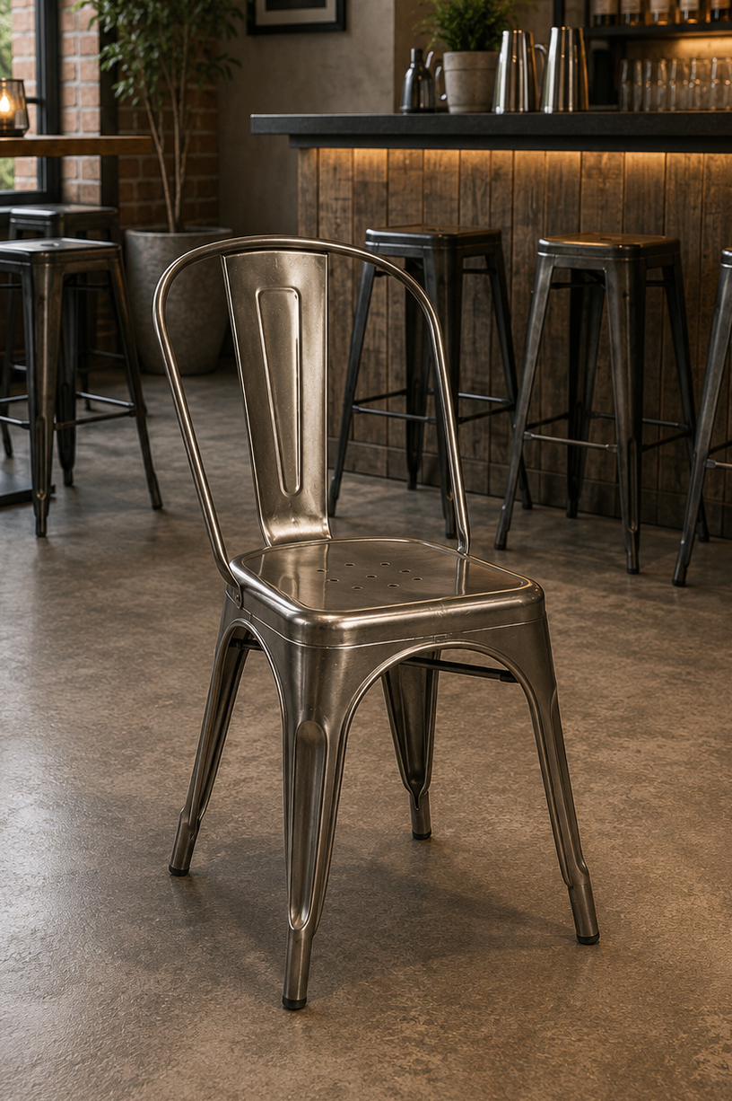 Tolix Style Side Chair - Gun Metal Grey