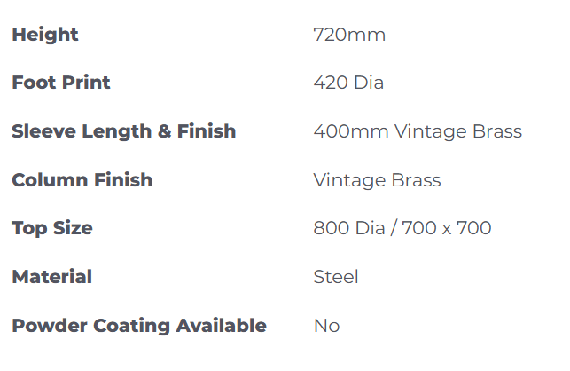 Mayfair Small Brass Table Base dimensions and specifications