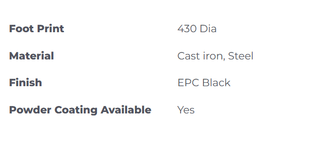 Ealing Small Black Table Base footprint, materials and finish specifications